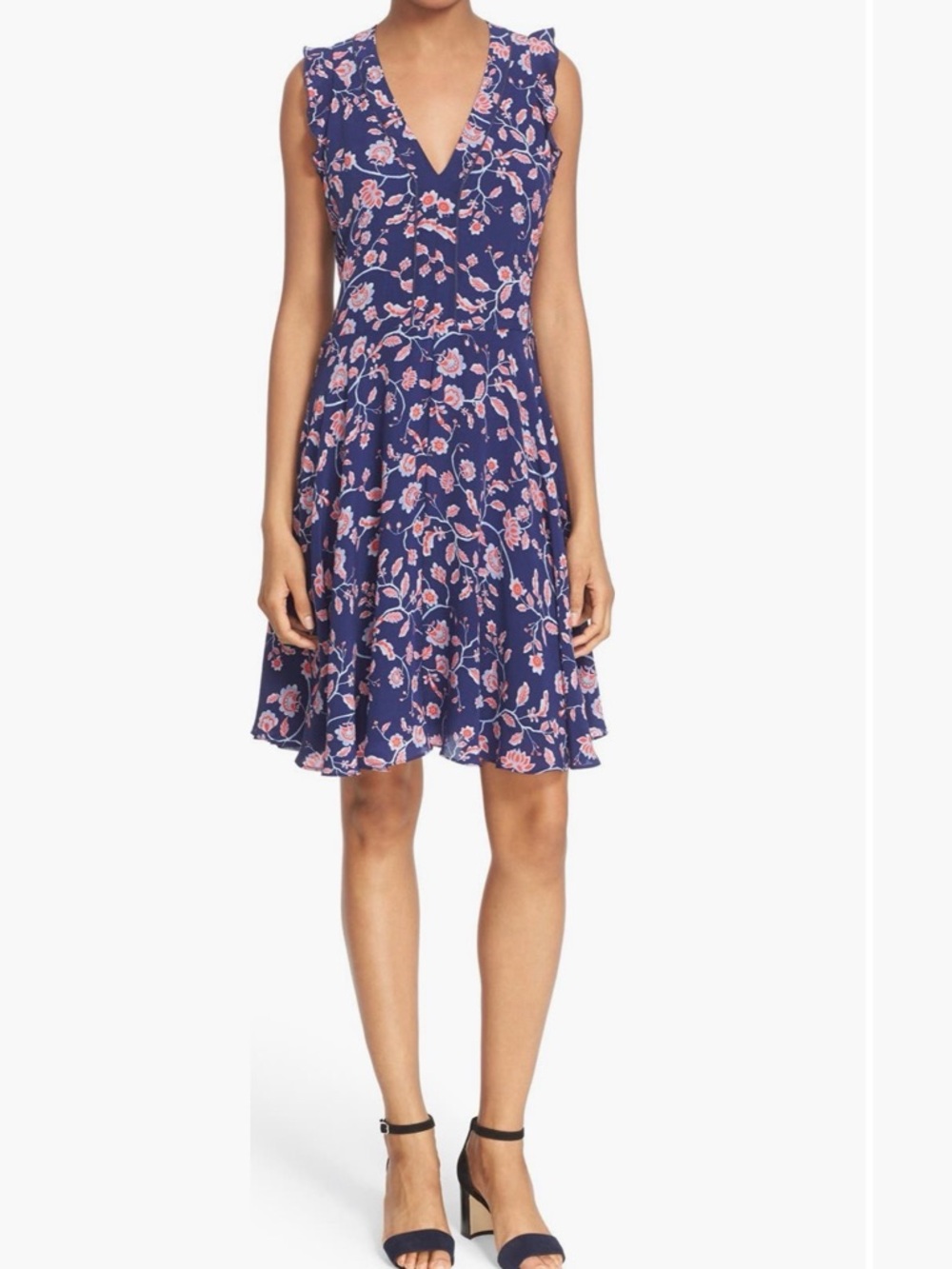 Rebecca Taylor Silk Kyoto Floral V-Neck Sleeveless Dress
